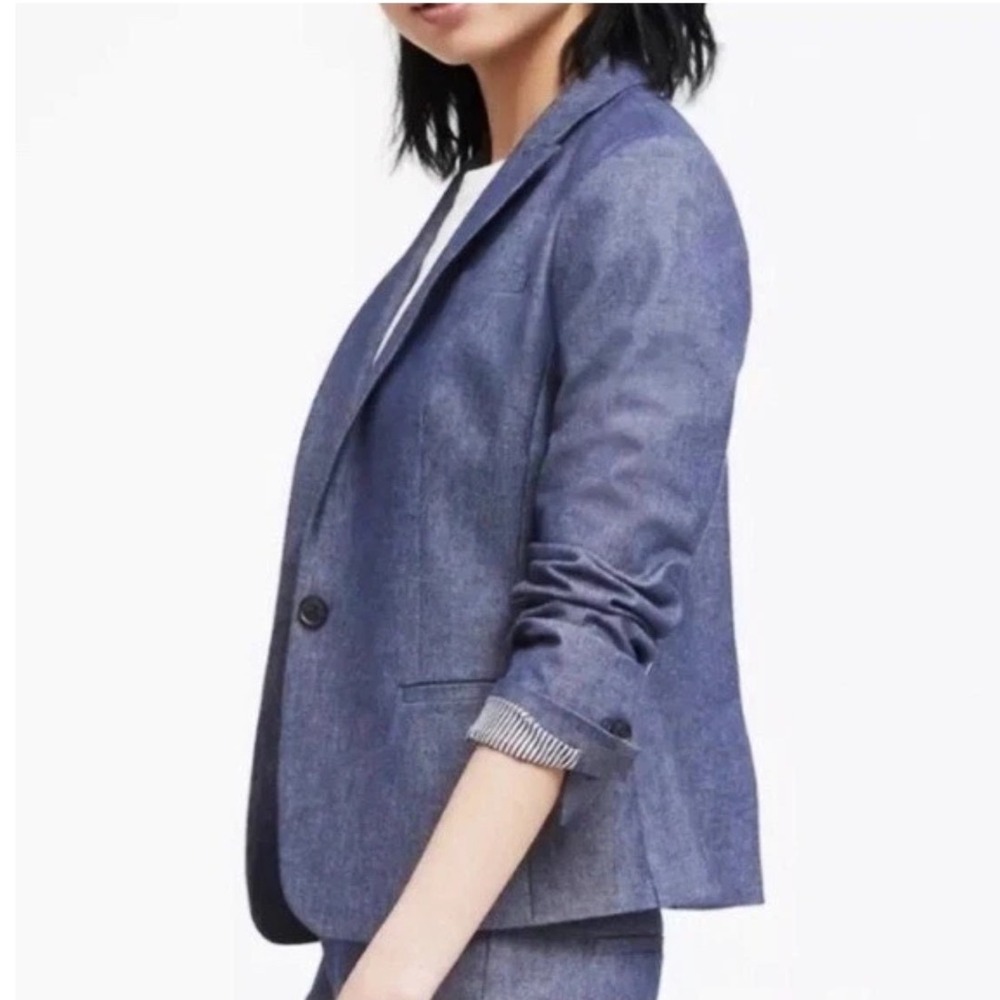 Banana Republic Womens Blue 100% Linen Single Button Blazer Jacket Size 4